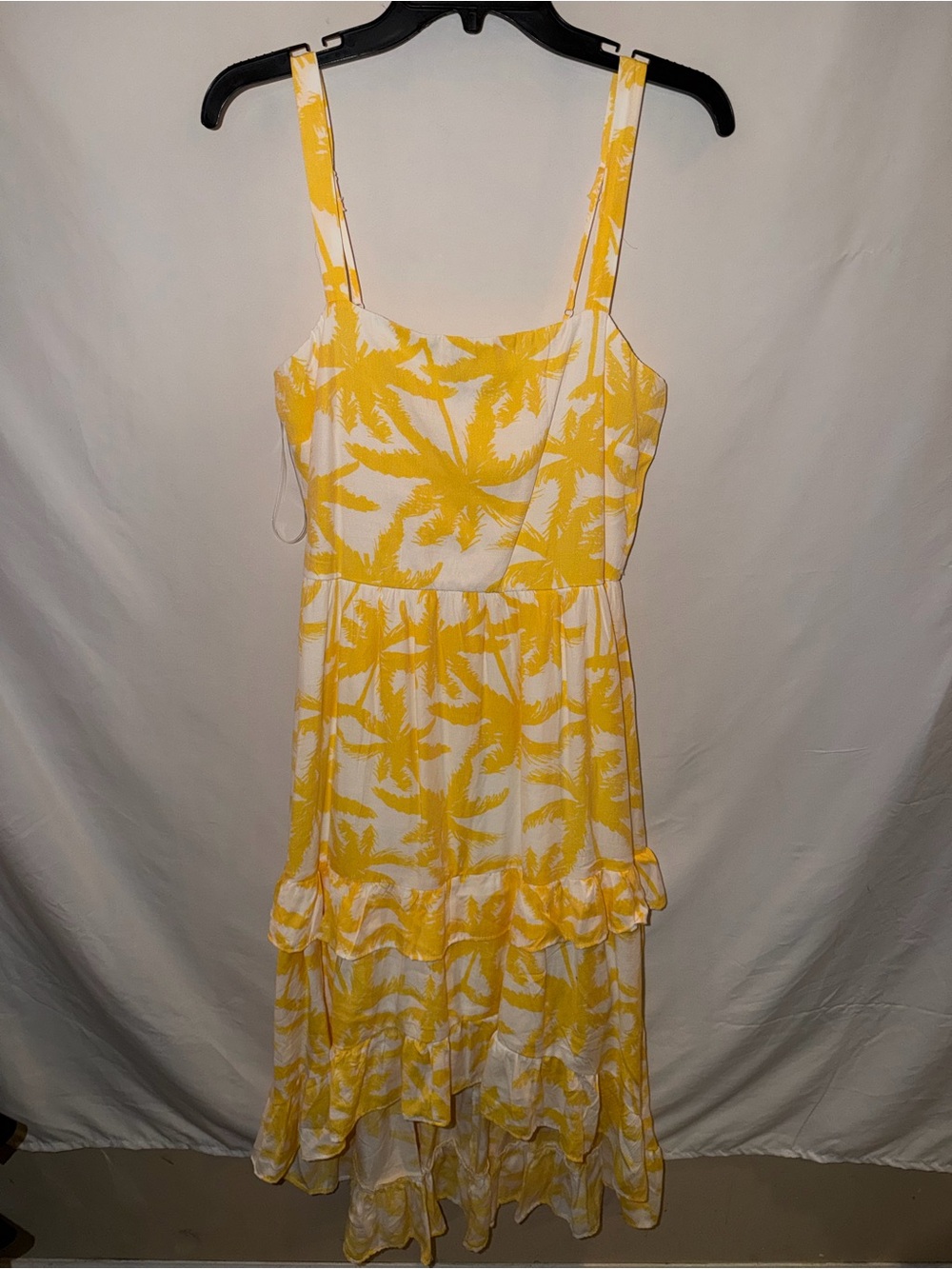 Trixxi Yellow and White Palm-Print Midi Dress
